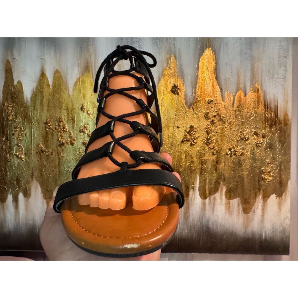 American eagle laceup cage  sz 9 black leather vegan  gladiator sandals